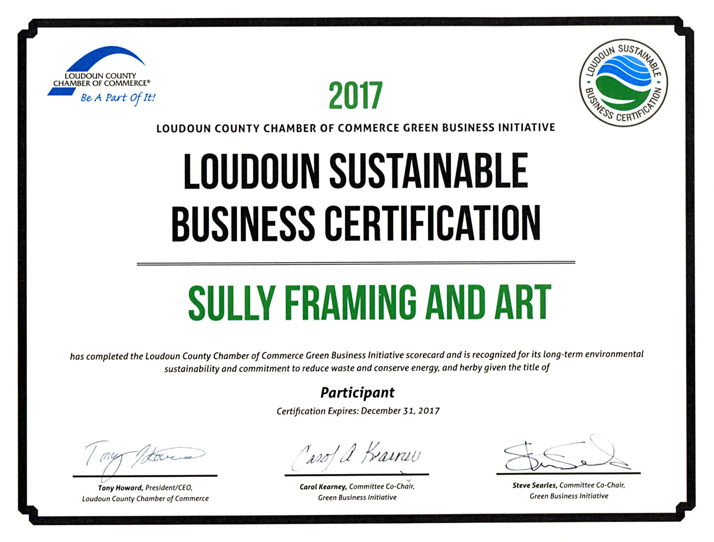 Loudoun Sustainable Business Certification 2017